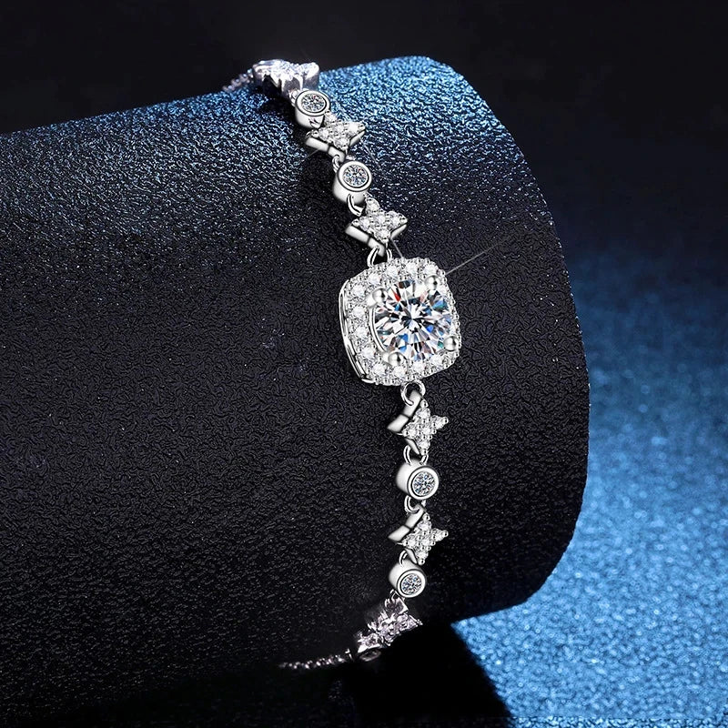 18K Real Platinum Moissanite one carat bracelet PT950 diamond bracelet square bag star and moon bracelet Wedding Jewelry