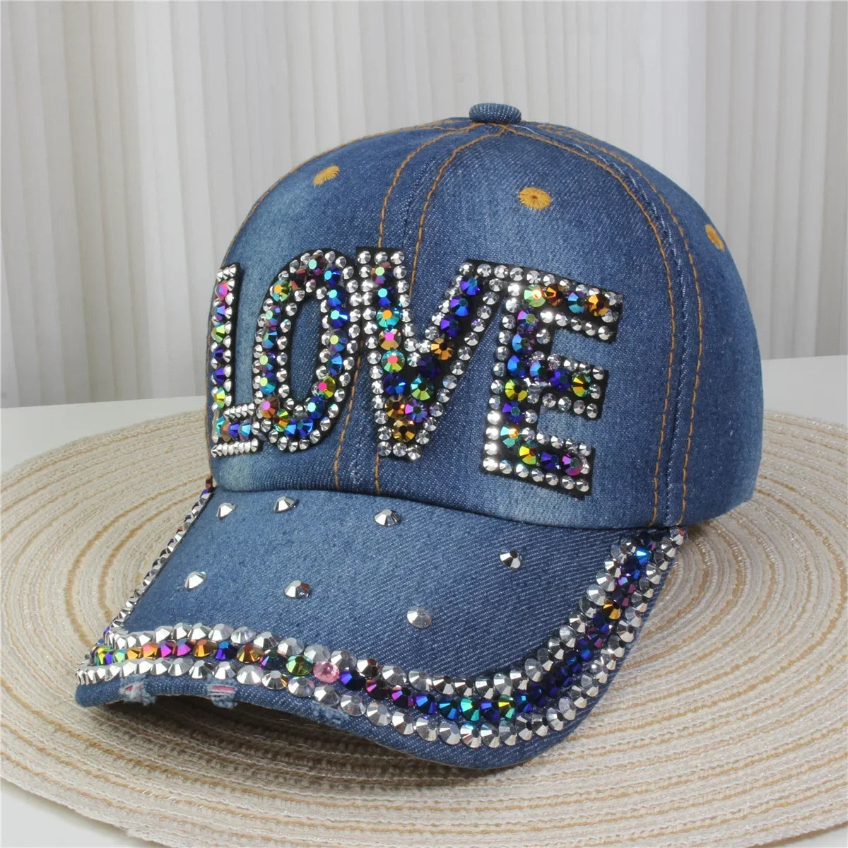 Wholesale Denim Baseball Caps Bling Rhinestone "TAKE ""LOVE" Heart  Snapback Hat A Dozen 12 pieces Mixed order