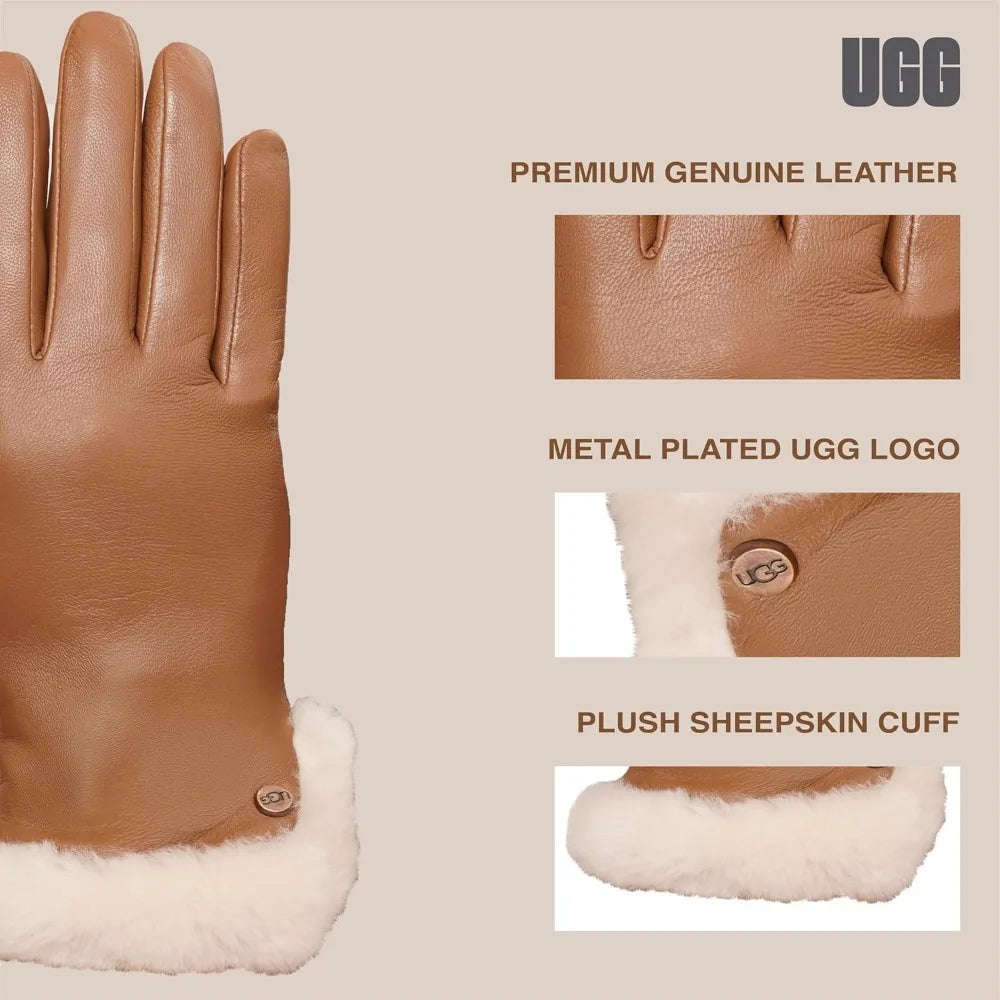 Women's Sheepskin Leather Gloves with Conductive Palm Technology for Touchscreen Use