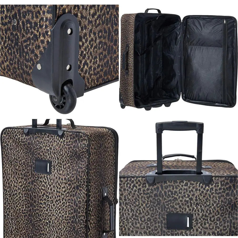 Leopard Print Rockland Jungle 4-Piece Luggage Set: 14, 19, 24, 28