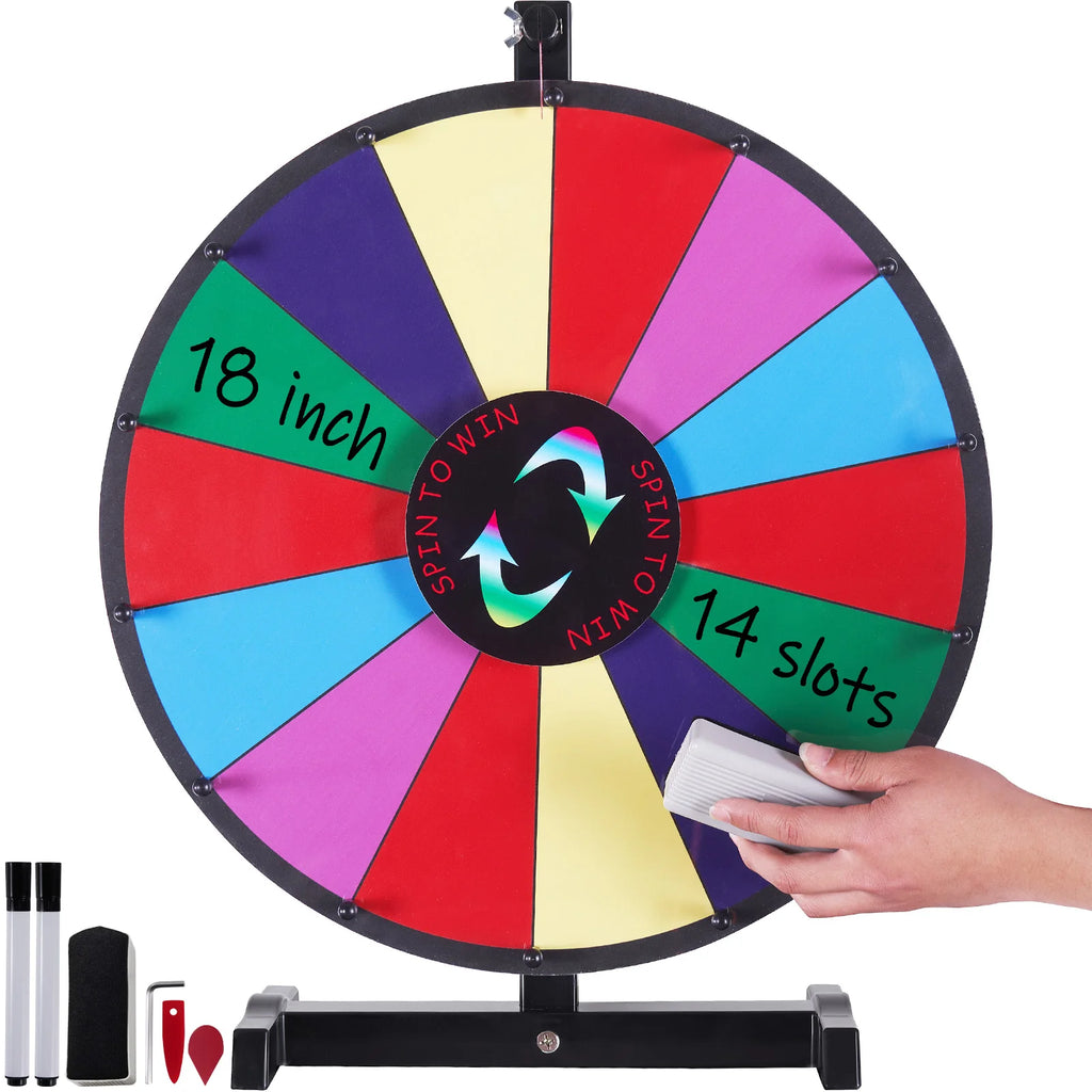 SucceBuy 18/24/36 inch Spinning Prize Wheel 14 Slots Spinning Wheel Tabletop  Floor Standing Win Fortune Spin Games in Party Pub