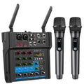 Aveek  Powered Amplifier Audio Mixer,Dual Wireless Mic Sound Board Console Digital USB BluetoothComputer DJ Mixing for Karaoke