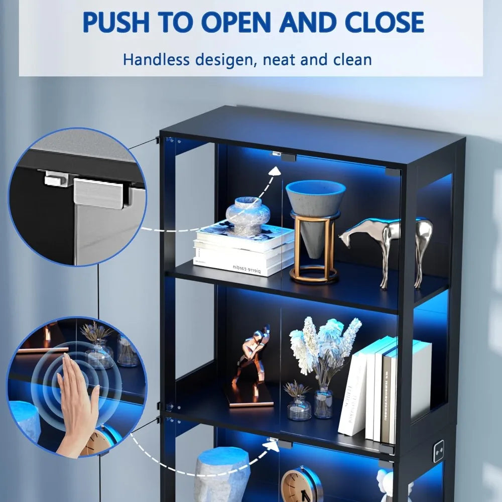 Illuminated 4-Tier Glass Display Cabinet with Motion Sensor for Collectibles and Curio Storage
