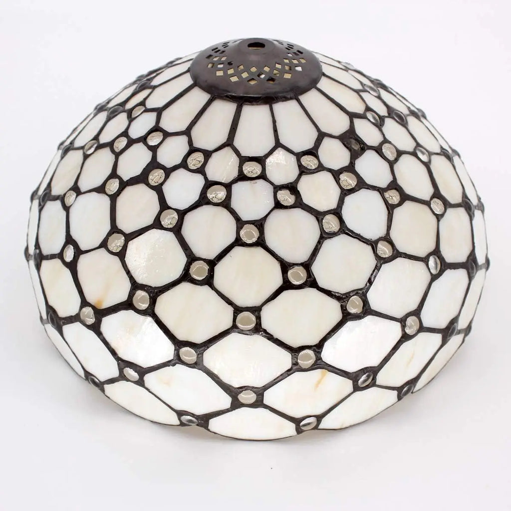 Tiffany Style Table Lamp with Stained Glass Beads, Cream Amber Shade for Bedroom Desk Reading Light 12x12x18 Inches
