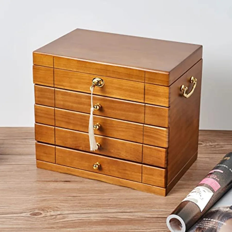 Wooden Jewelry Box for Women Organizer Box of Solild Wood with Combo Lock for Jewelries Watches Necklace Ring Storage Box Light