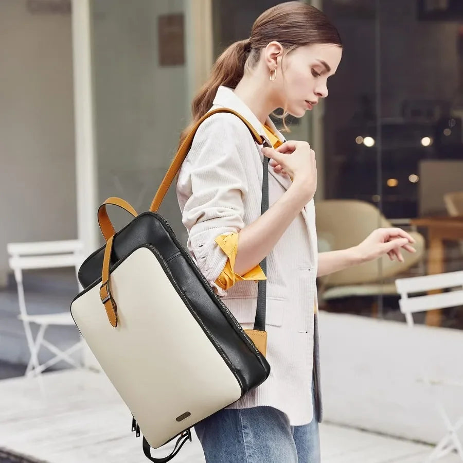 CLUCI Leather Backpack for Women 15.6 inch Laptop Bag Large Genuine Work Backpack Travel Back