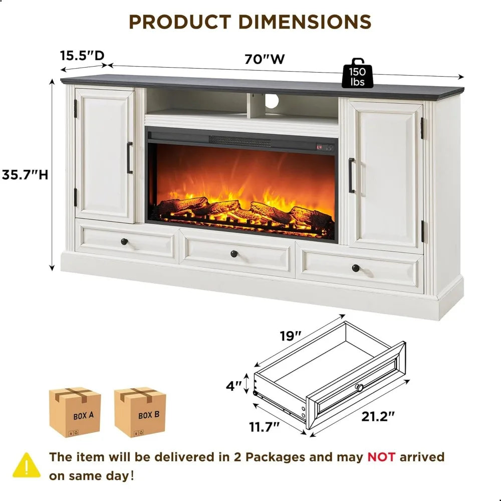 Fireplace TV Stand for 80 Inch TV, 35.7" Tall Farmhouse Entertainment Center W/36'' Electric Fireplace, Media Console with Large