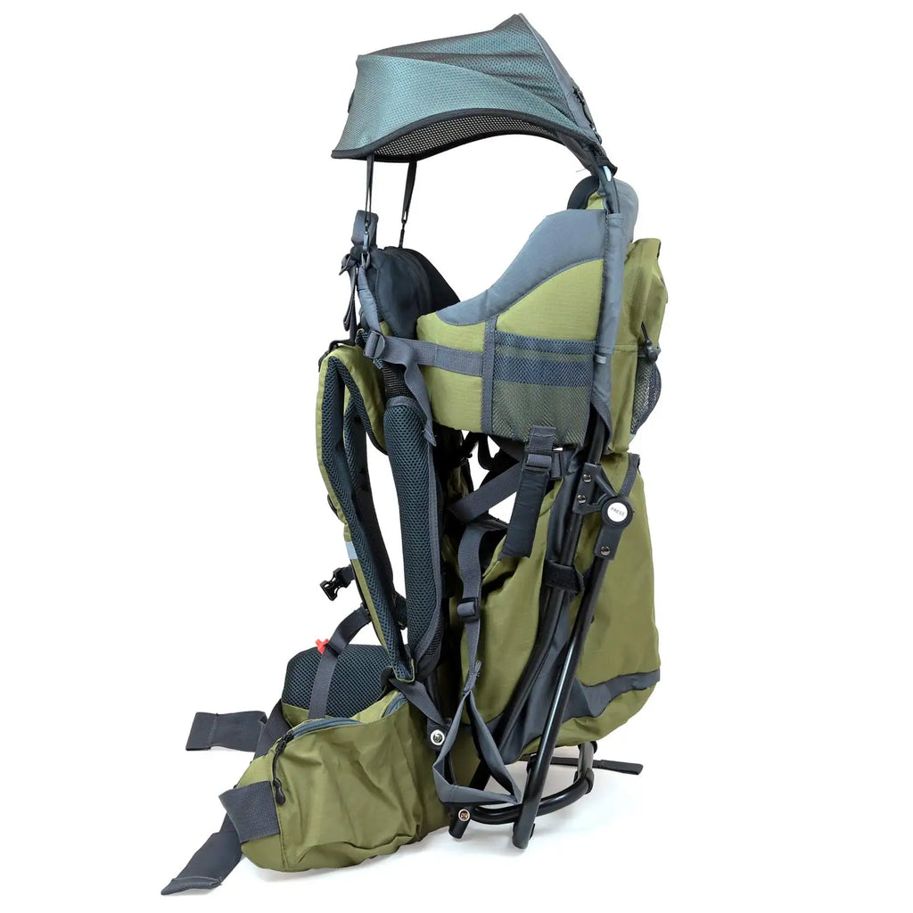 Canyonero Camping Baby Backpack Hiking Kid Toddler Child Carrier with Stand and Sun Shade Visor, Army Green