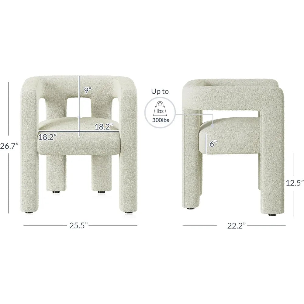 Modern Boucle Barrel Dining Chair, Upholstered Linen Kitchen Boucle Armchair with Sidearms and Back, for Dining Room Living Roo