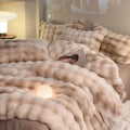 ZYFAB Fluffy Plush Shaggy Bedding Set 4 Pieces Super Soft Winter Reversible Duvet Cover Set in Brown Queen Size with Thick Comf
