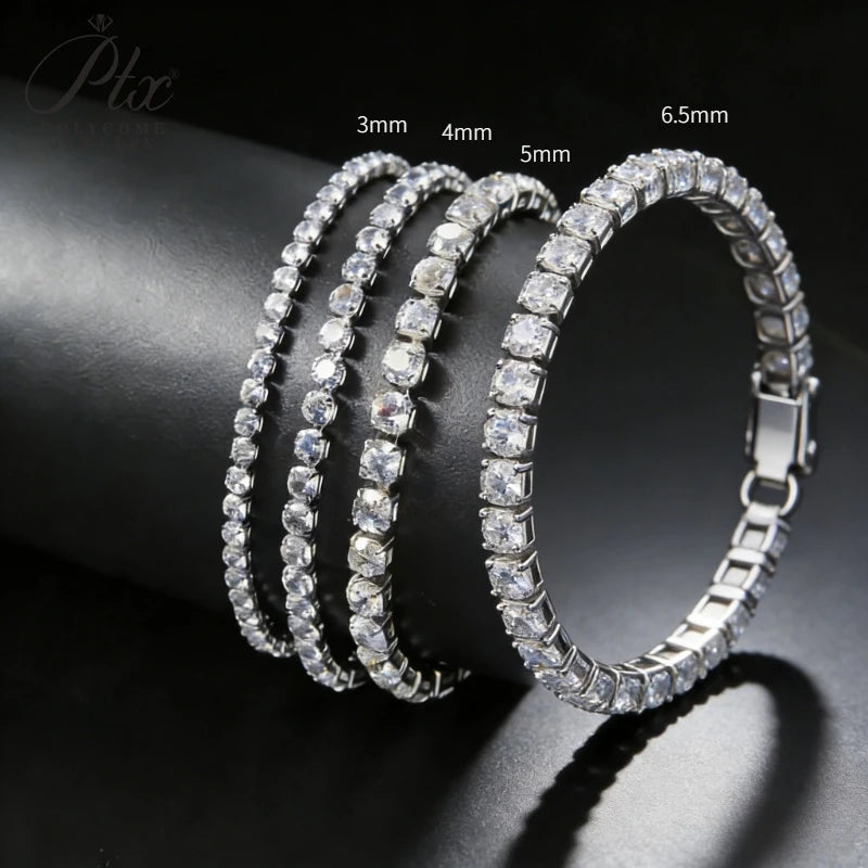 3/4/5/6.5mm Moissanite Tennis Bracelet Silver Color For Women Men Dazzling Crystal Hand Chain Wedding Gift Punk Fashion Jewelry