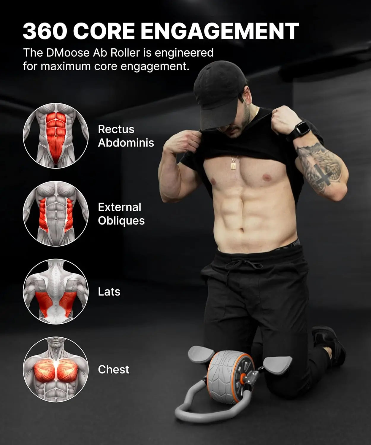 Ab Roller Wheel with Elbow Support & Knee Pads - Core Strength Trainer for Home Gym Workouts