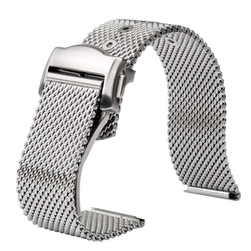 20mm Mesh Stainless Steel Watch Strap Folding Butterfly Buckle Quick Release Metal Band Man Bracelet for 007 Seamaster