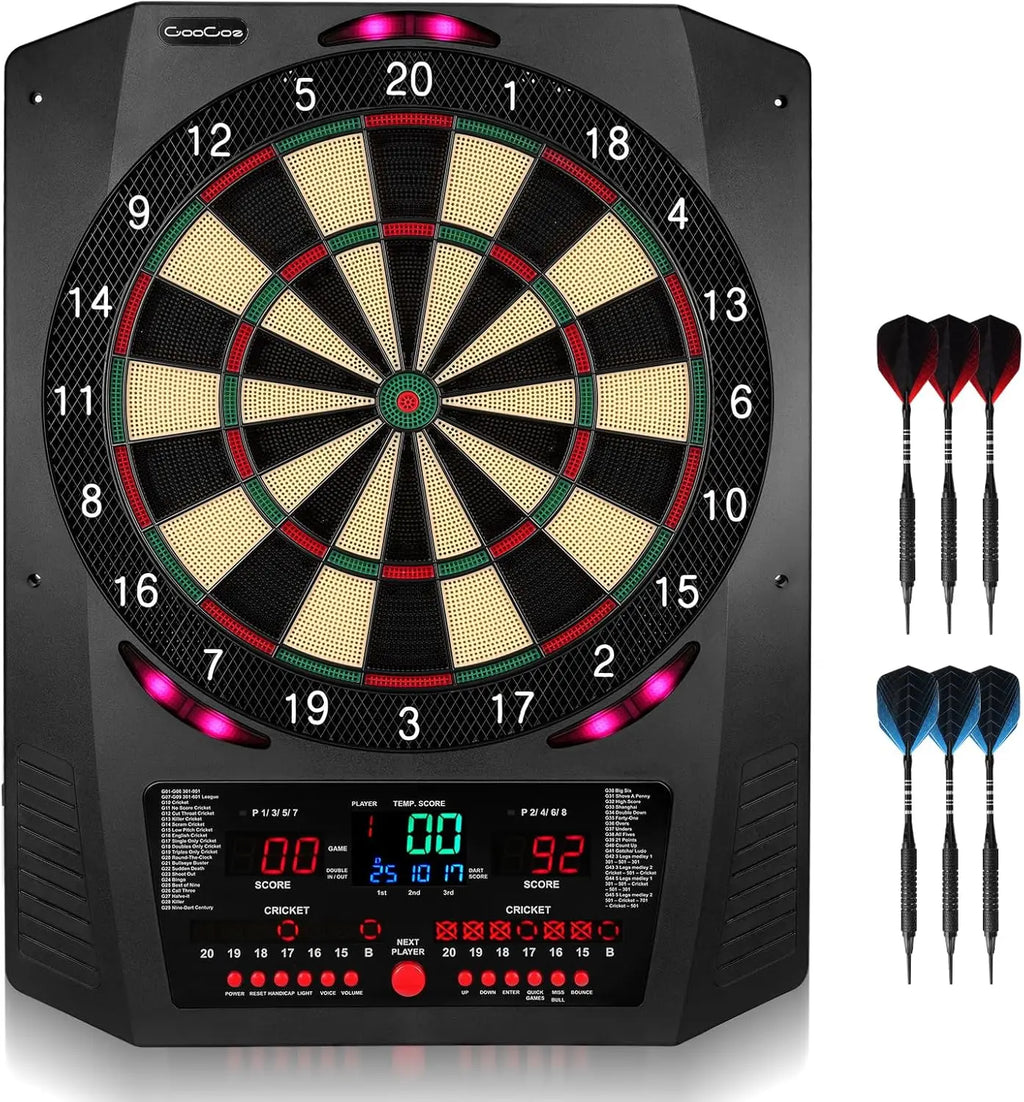 Electronic Dartboard, Electric Soft Tip Boards for Adults with Heckler and Lights Effects, Digital Boards with 6 Darts, 100
