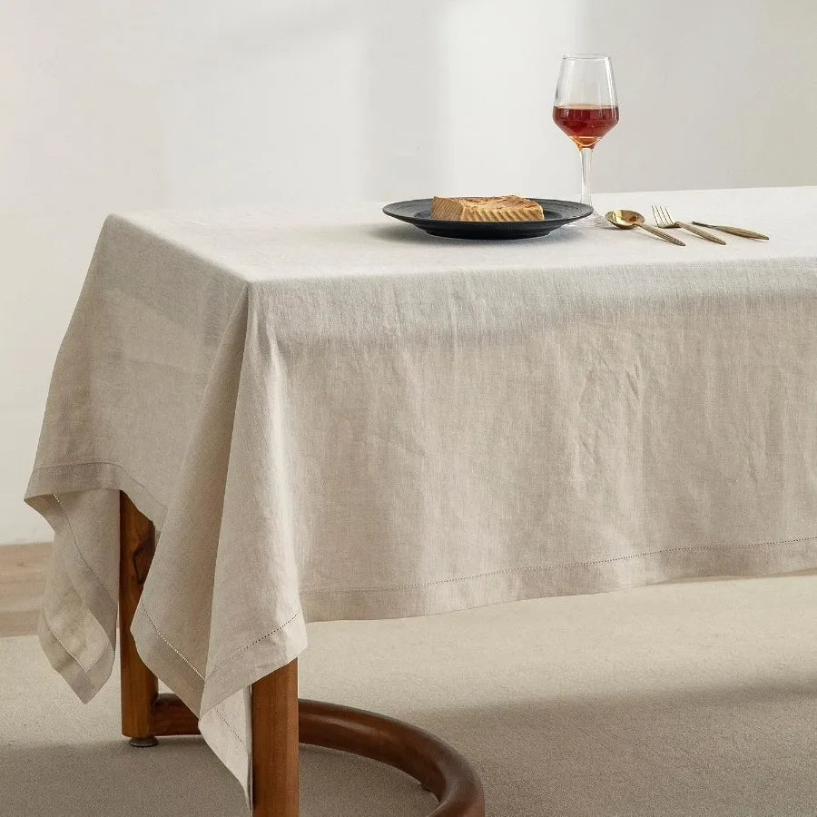 Pure Linen Hemstitch Tablecloth,100% Stonewashed French Linen tablecloths for Kitchen Dining Rectangle Tables,60x120Inch Machine