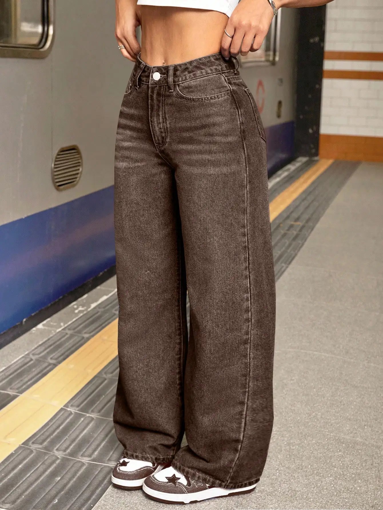High Waisted Wide Leg Jeans for Tall Women, Relaxed Fit Casual Denim Pants