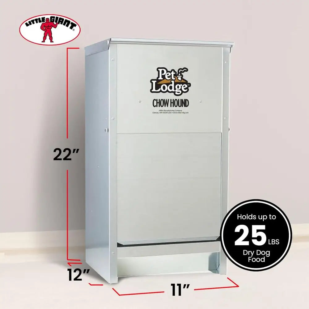 25 Pound Capacity Heavy Gauge Steel Indoor and Outdoor Dry Food Automatic Dog Feeder, Pack of 2, Silver