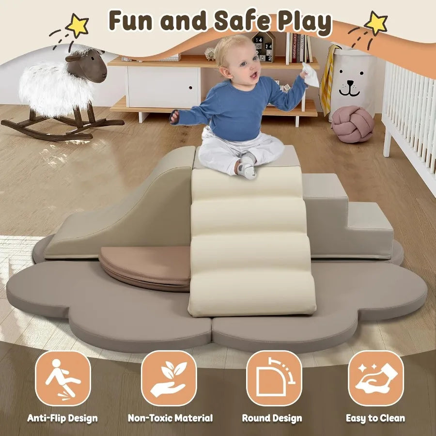 Merax Indoor Climbing Toys for Toddlers 6-Piece Soft Foam Climbing Blocks Climb Slide Soft Play Set in Pastel Colors Safe Non-S