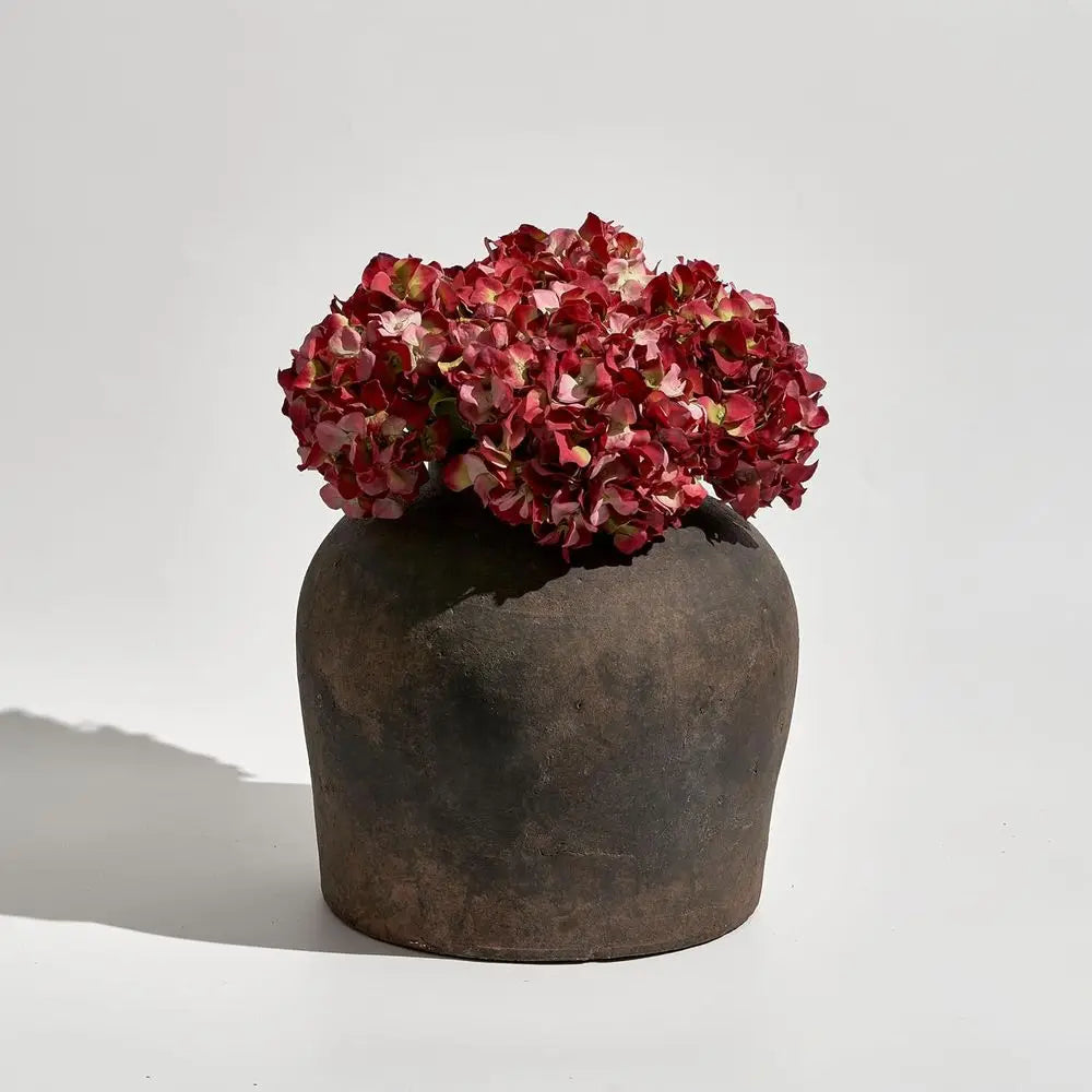 Eleven-Inch Zen-Inspired Brown Ceramic Vase, Terra Cotta Style, Distressed Farmhouse Decorative Pottery for Home