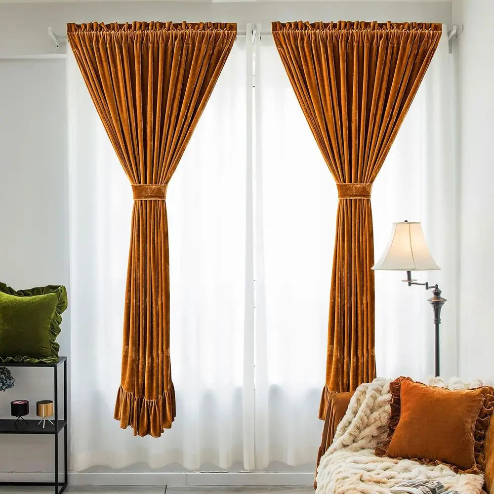 Golden Camel Vintage Ruffle Curtains, Pair, Soft Decorative, 52x84 for Living Room & Bedroom