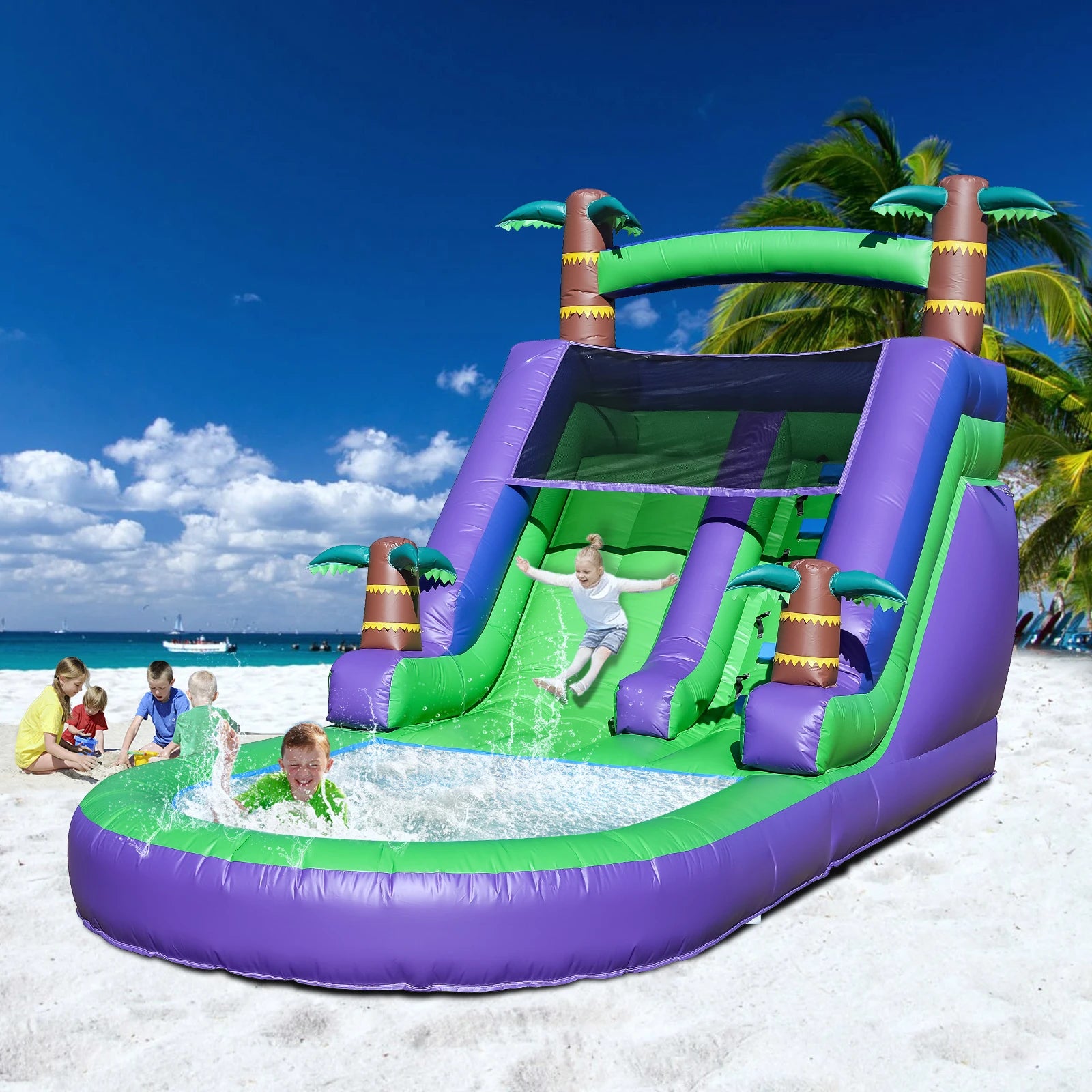Giant Commercial PVC Inflatable Bounce House Tropical Water Slide for Kids Party Children's playground, children's toys