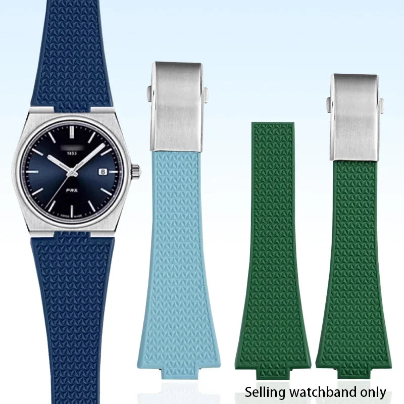 Convex End Fluoro Rubber Strap for Tissot PRX Series Super Player 40mm Men Quick Release Folding Buckle Replace Watch Band 12mm