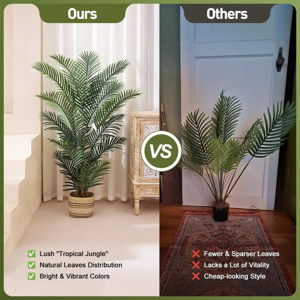 5FT Tall Fake Palm Trees with UV Resistant Leaves, Potted Faux Areca Palm Plant for Indoor Outdoor, Large Floor Plants for Home