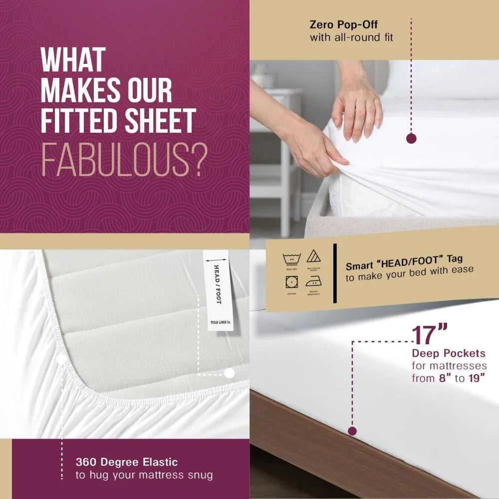 TEXAS LINEN CO. 100% Egyptian Cotton Sheets King Size Set - 1200 Thread Count Egyptian Cotton Luxury Sheets King Size, 17 Deep P