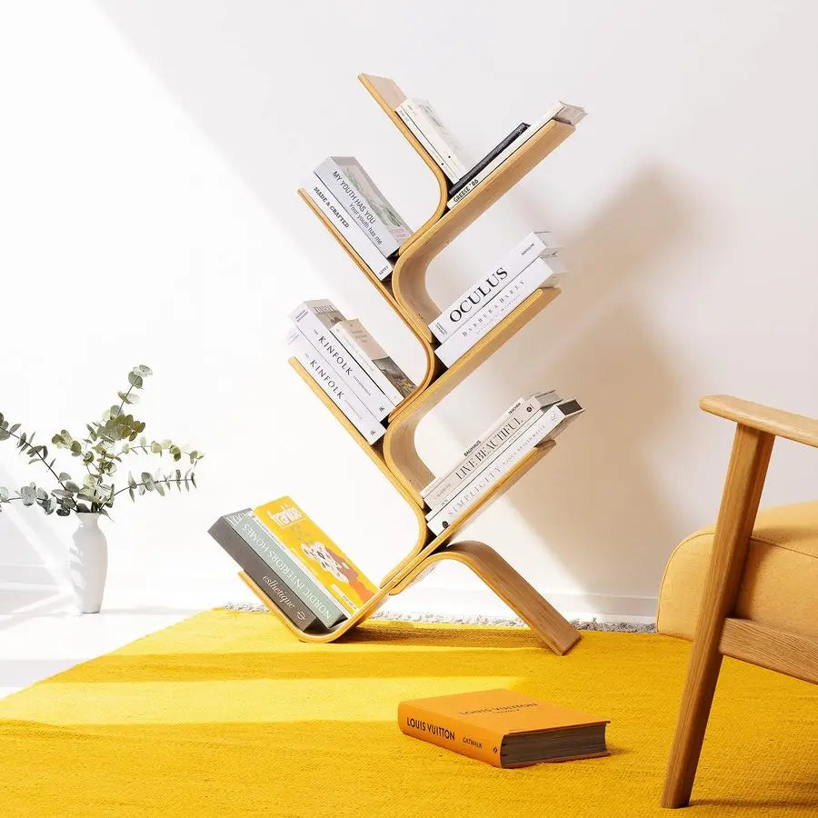 Tree Bookshelf Curved Tree Bookcase Made of Bent Bamboo Modern Floor Standing Book Shelf with 6 Shelves 6Tier Rack for Books, CD