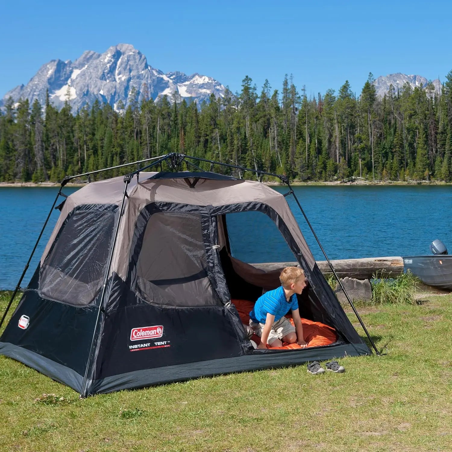 Instant Camping Tent with 1-Minute Setup, Large Family Tent with Pre-Attached Poles, Air Vent, & Carry Bag, Sets Up in About