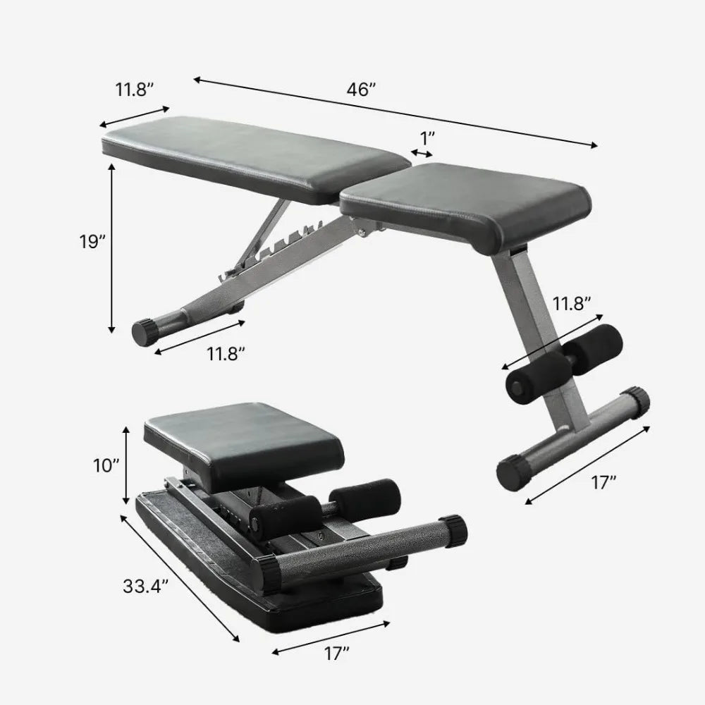 5 in 1 weight bench, adjustable and folding for bench press, strength training and full body workouts