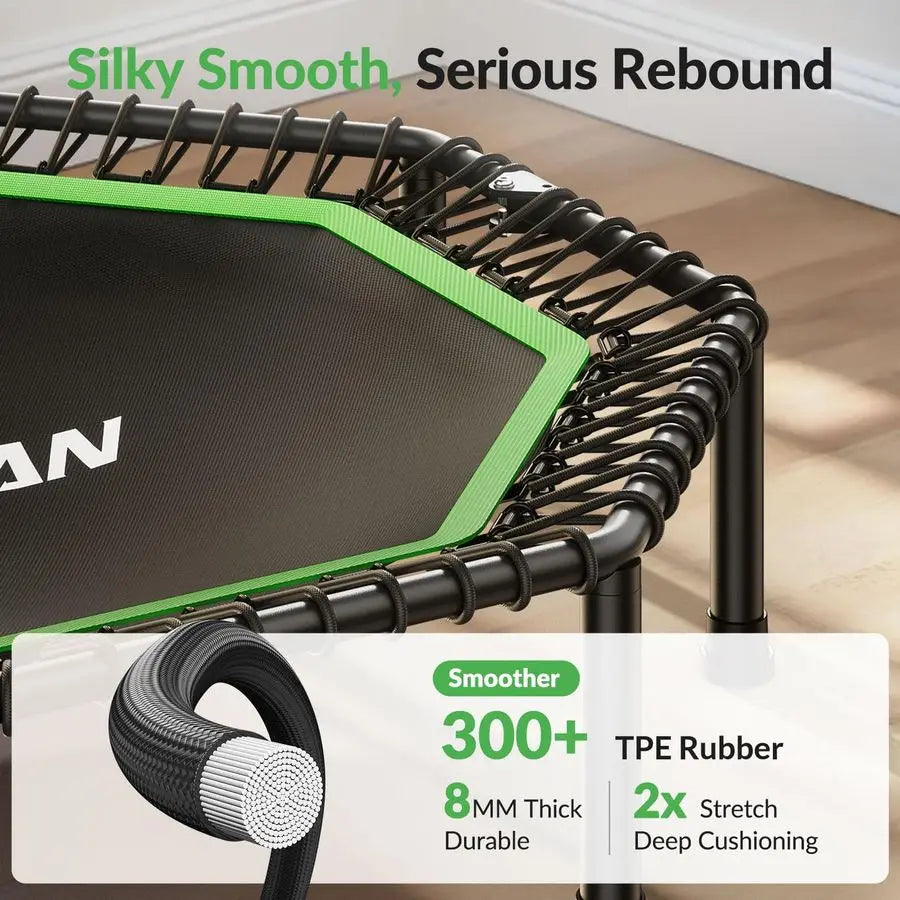 51 Octagonal Mini Trampoline, Max Load 450 LBS Fitness Trampoline with TAdjustable Handle Bar, Silent Bungees, Larger, More Stab