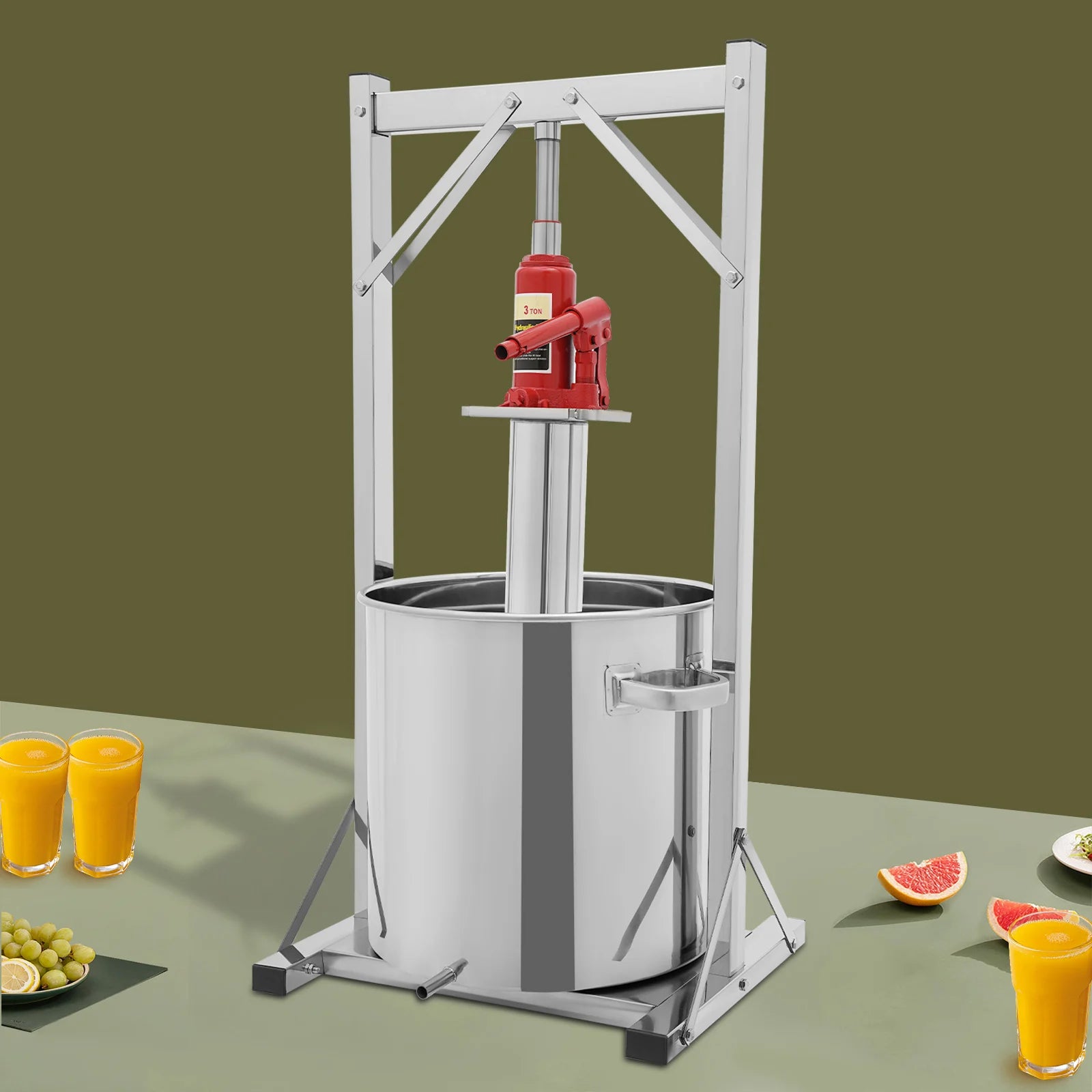 36L Fruit Wine Press 304 Stainless Steel Hydraulic Jack Press Extractor Stainless Steel Fruit Wine Press Max. Pressure: 3T