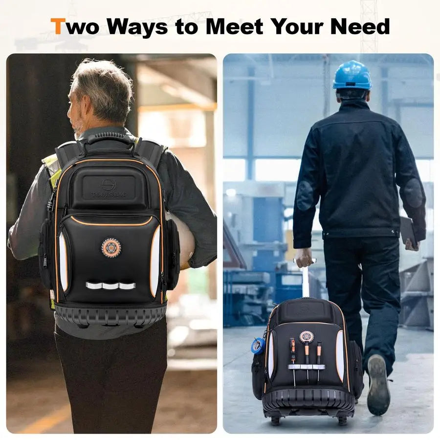 Tool Bag with Wheel, Rolling Tool Backpack for Electrician Heavy Duty Roller Tool Bag on Wheel for Construction Work, 75 Pockets