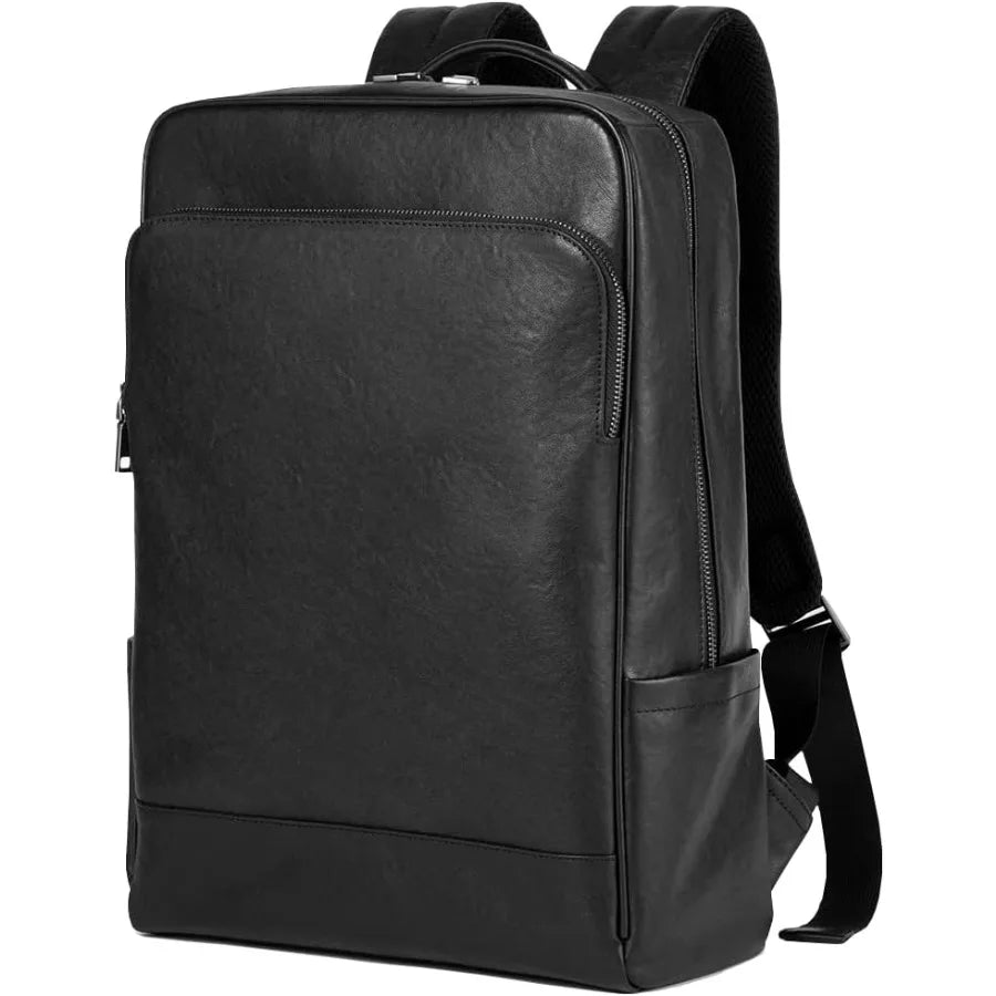 15.6 Inch Genuine Leather Laptop Backpack for Men Women Business Travel Backpack Hiking Rucksack Daypack 1#Black
