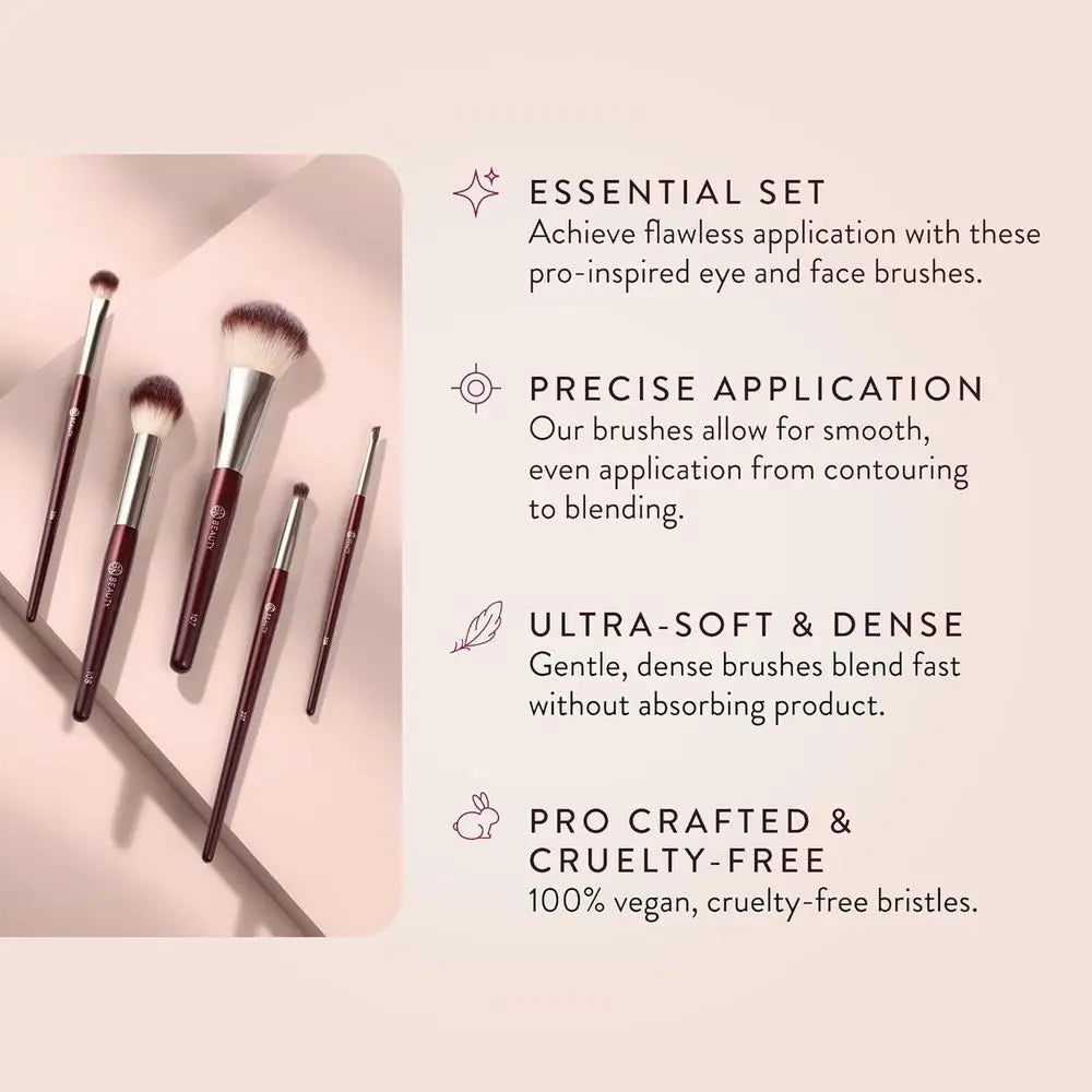 Precision Brush Collection (5PC) - Makeup Brush Set for Bronzer, Blush, Contour, Powder & Eye Makeup | Premium Face Brushes for