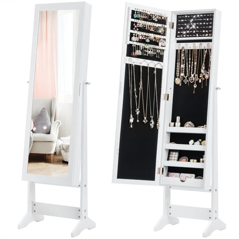 Vanity Mirror Tilting Jewelry Cabinet Organizer Storage Box White