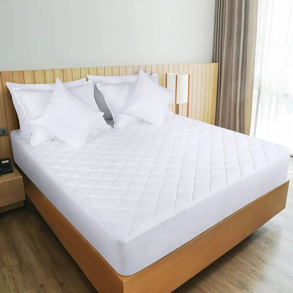 Fitted Mattress Pad, Queen Size, Elastic Fitted Mattress Topper Protector and Cover with Deep Pocket Stretches up to 16 Inches,
