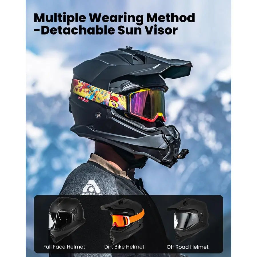 Dual Sport Adventure Motorcycle Helmet with Pinlock Compatible Sun Visor Snowmobile ATV Dirt Bike Off Road Casco Model WS902 Mat