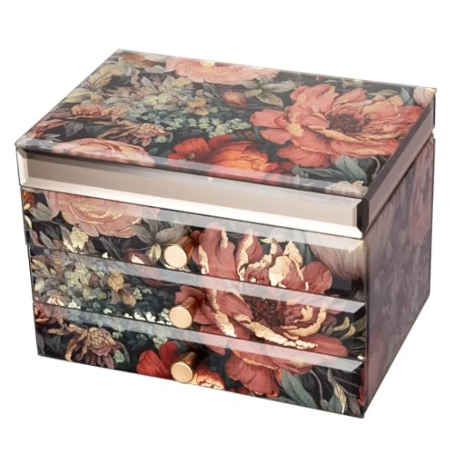 Glass Vintage Painting Jewelry Box 3-Layer Jewelry Storage Case Art Desktop Decorations Gift for Women Jewelry Organizer For Ne