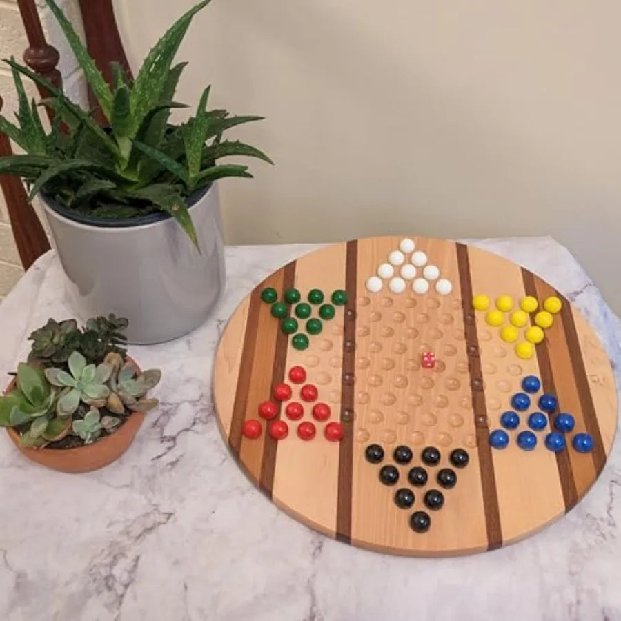 Chinese Checkers and Irk/Aggravation Combo Game Board in Subtle Stripes with Multi-Color Design for Indoor Family Entertainment