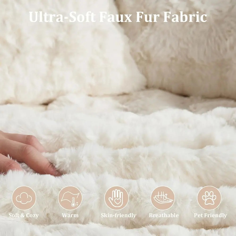 Oversized Round Chaise Lounge Chair with Ottoman Indoor Boneless Faux Fur Plush Fluffy Circle Couch Soft Comfy Cozy Cloud Readin