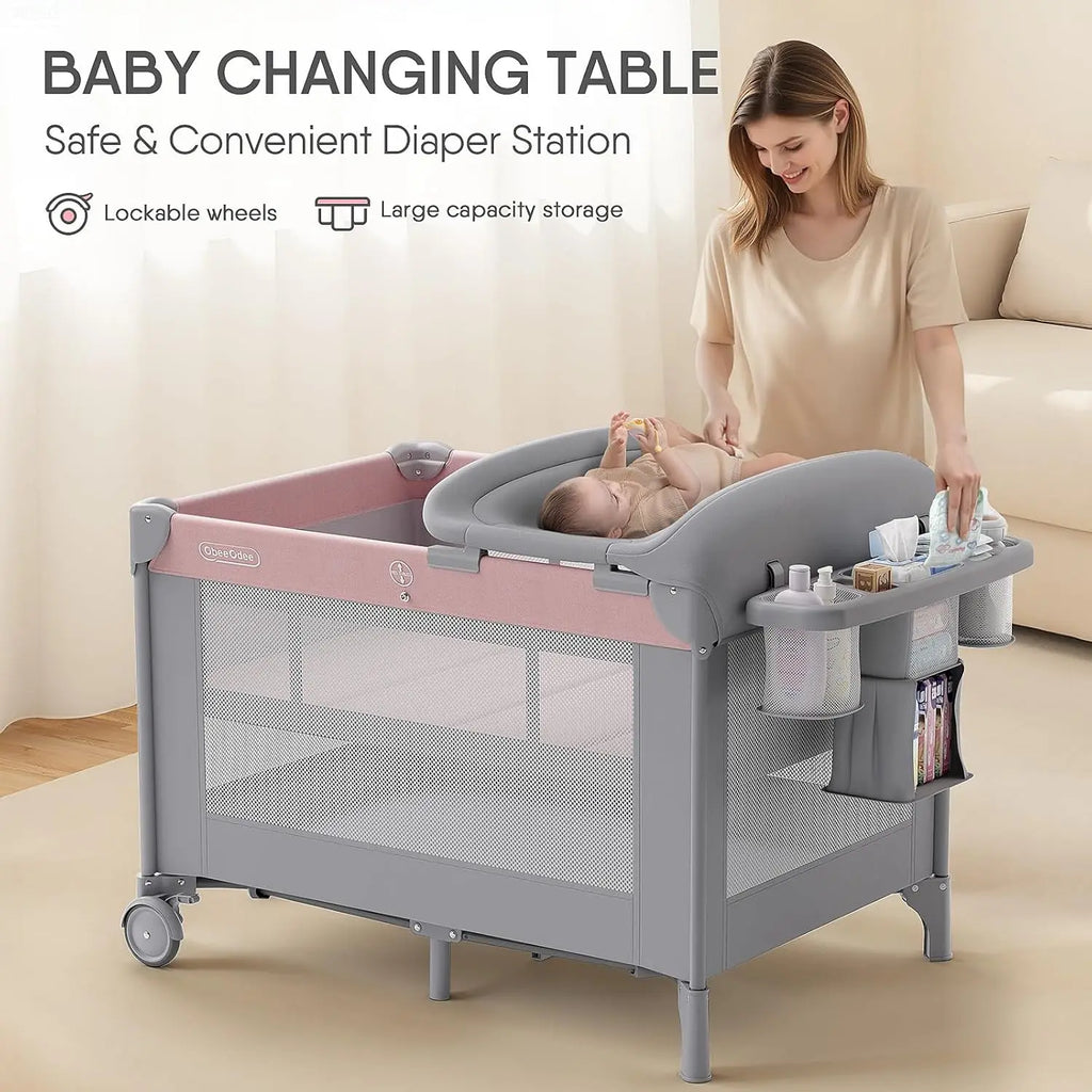 4-in-1 Baby Bassinet with Playard, Sleeper Nest, Changing Table, Mosquito Net & Canopy for Newborn to Toddler