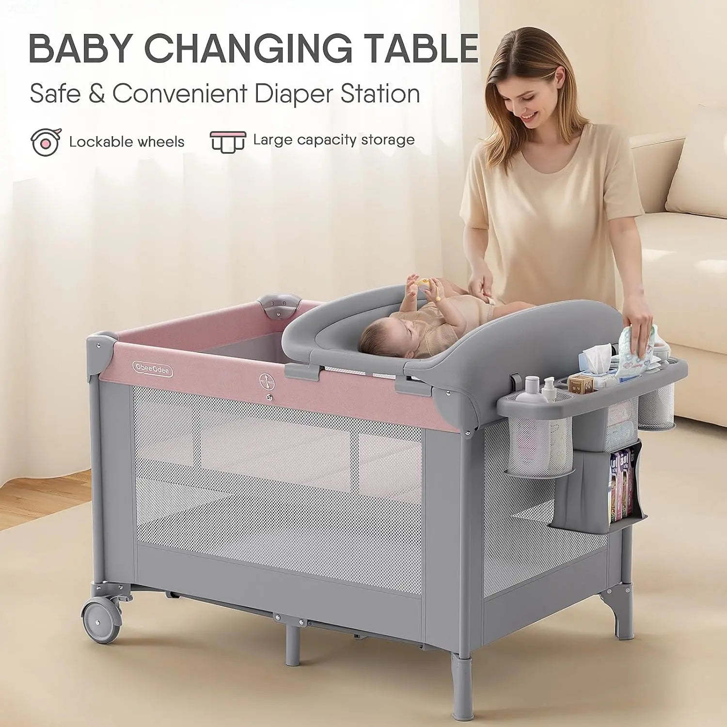 4-in-1 Baby Bassinet with Playard, Sleeper Nest, Changing Table, Mosquito Net & Canopy for Newborn to Toddler