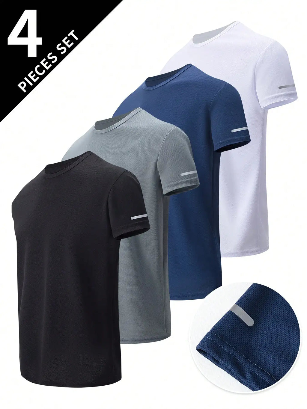 4 Pack Men's Short Sleeve Round Neck T-Shirts, Breathable Quick Dry Sport Casual Tees