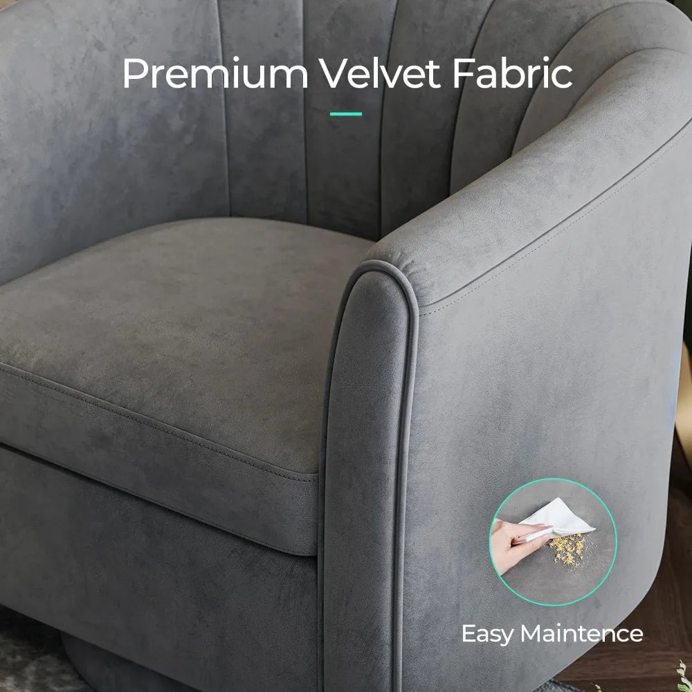 Swivel Accent Chair Ottoman Set: Velvet Small Barrel Chair with Foot Rest, Modern Reading Chair Upholstered Armchair