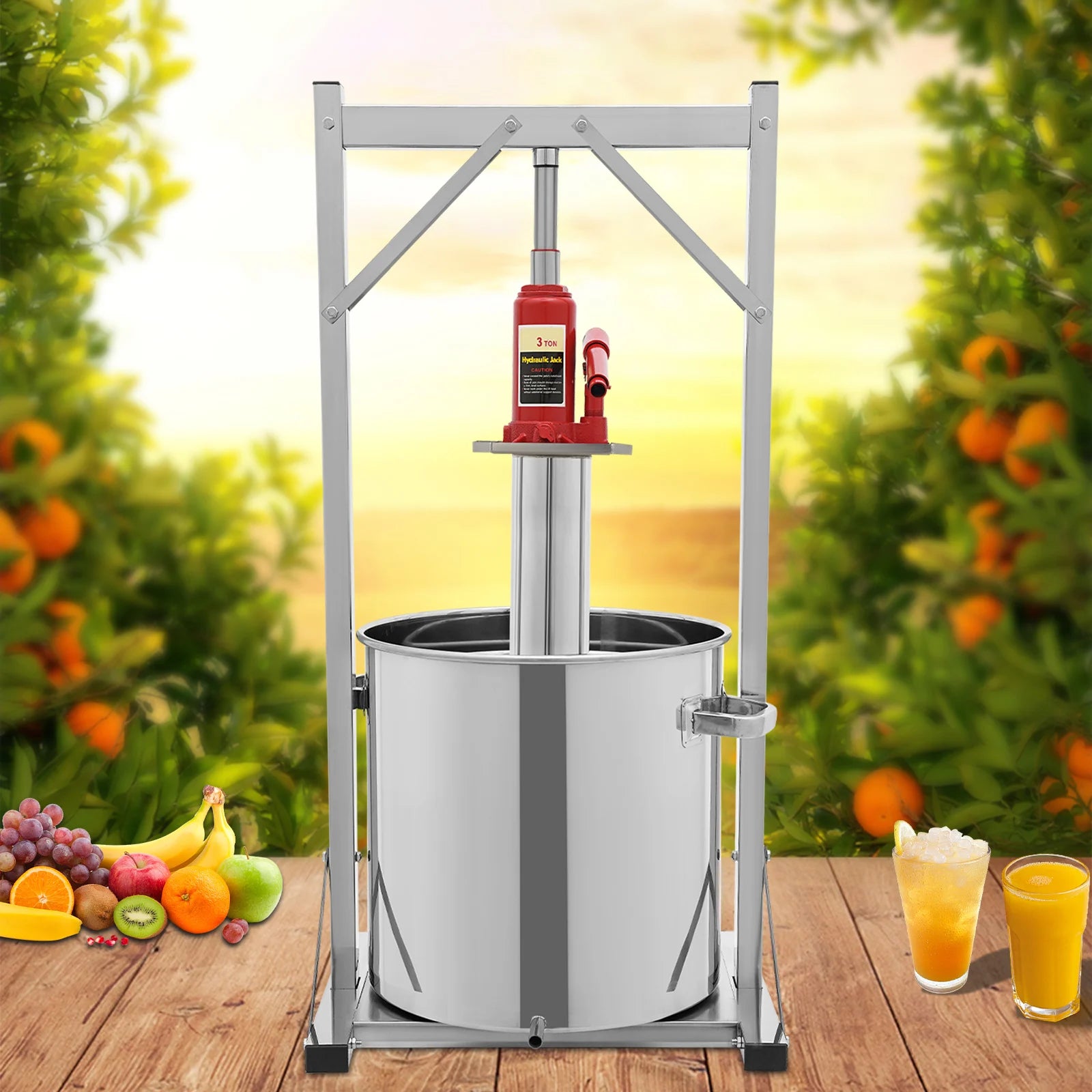 36L Fruit Wine Press 304 Stainless Steel Hydraulic Jack Press Extractor Stainless Steel Fruit Wine Press Max. Pressure: 3T