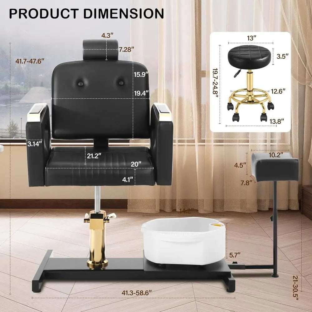 Portable Pedicure Chair with Adjustable Footrest, Massage Bowl, and Rolling Stool - Ideal for Nail Technicians and Spa Salons