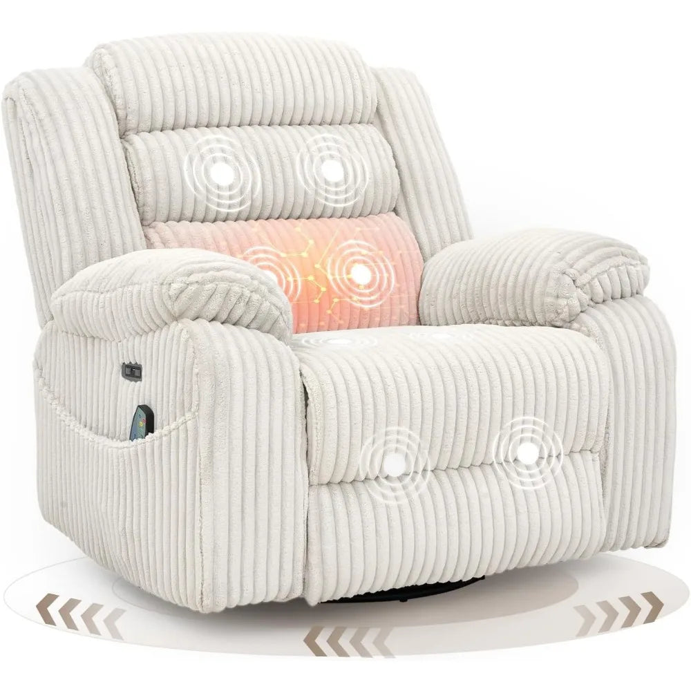 Power Swivel Rocker Recliner Chair for Adults with Massage and Heat, USB and Type-C Charging Port, Infinite Position, Electric