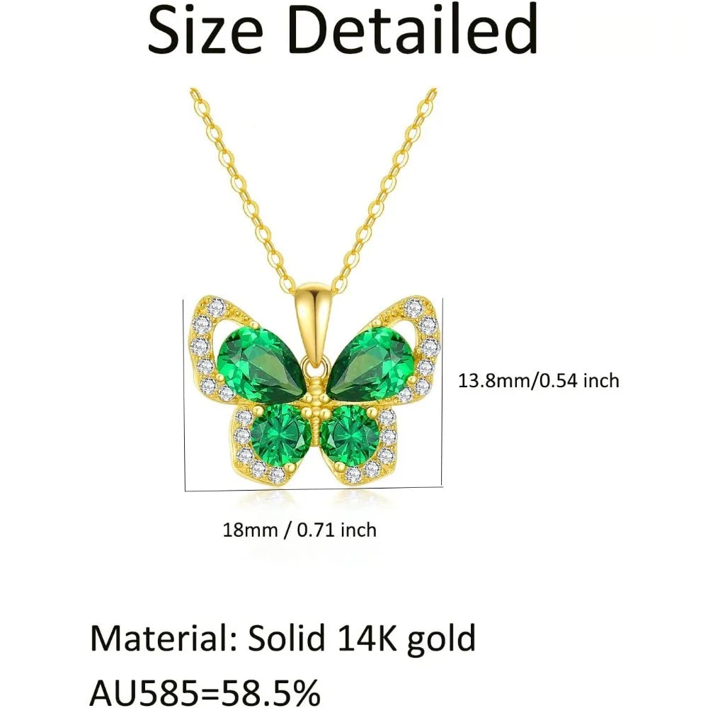Butterfly Necklace for Women Real Yellow Gold Butterfly Pendant Necklace, Jewelry Gift for Her